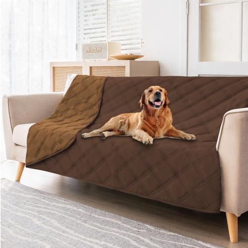 fuguitex Waterproof Dog Blanket Reversible for Small Dogs Resistant Leakproof Washable Couch Cushion Bed Protector Cover for Indoor Furniture Pet Friendly（52"*82",Brown+Chocolate - color: Brown+chocolate, size: 52"*82"