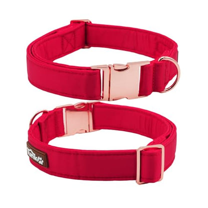 Tunkoo Super Soft Dog Collar with Red Silk - for Christmas/Holidays/Weddings, Luxury Rose Gold Buckle, Small Medium Large Adjustable Sizes, S - color: F - Red, size: Small