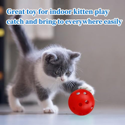 12Pcs Cat Ball Toy, Low Noise No Bells Holey Plastic Cat Balls, Funny Interactive Cats Toys for Indoor Cats, Firm Toy Balls for Kitten Puppy Ferret Bird (1.65", Red) - color: Red, 12/Pack