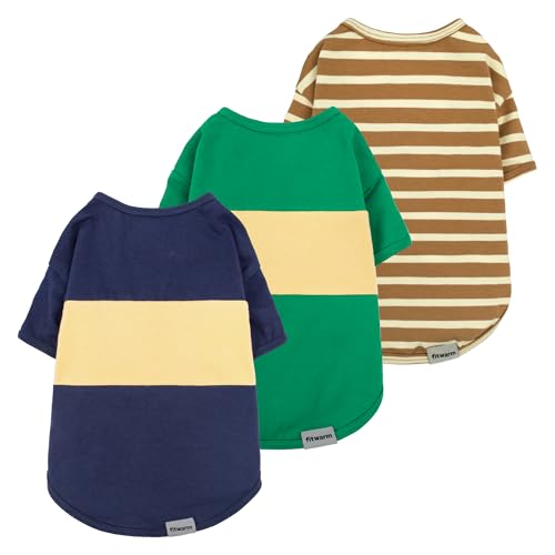 Fitwarm 3 Pack Color Block Striped Dog Shirt, Summer Dog Clothes for Small Dogs, Breathable Lightweight Dog Tshirt, Pet Outfit, Navy Blue, Sea Green, Brown, Large - color: Navy Blue-Sea Green-Brown, size: Large