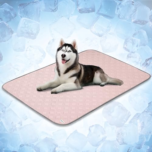 PetAmi Dog Cooling Mat, Waterproof Self Cooling Dog Pad with Non-Slip Backing, Q-Max >4.0 Pet Cooling Mat for Crate, Couch, Kennel & Car, Indoor Outdoor Summer Use, Pink, 60x80 - color: Pink, size: X-Large (60x80)