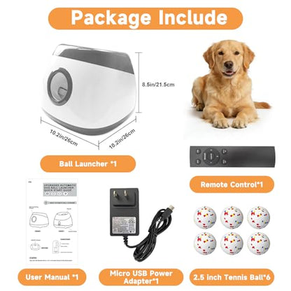 Automatic Dog Ball Launcher with 6pcs 2.5Inch ETPU Balls, White, Adjustable Distance 20-45ft, USB Rechargeable, Interactive Pet Toy-Blue (Grey-XL) - color: Grey-XL
