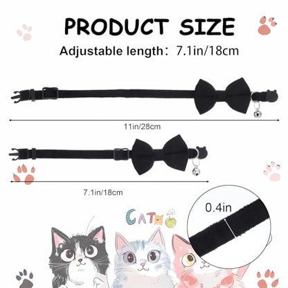 Cat Collar Breakaway Cat Bow Tie Adjustable from 7 to 11 Inches Soft Velvet Bowtie Cat Collar with Bell for Kitten Puppy Cats Wedding Costumes (Black) - color: Black