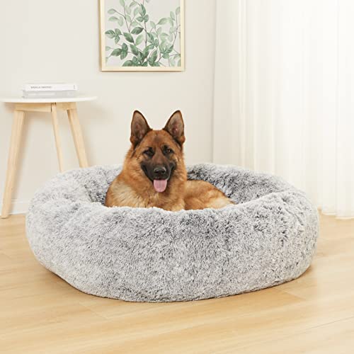 Bedfolks Calming Donut Dog Bed for Extra Large Dogs, 45 Inch Round Plush Bed with Non-Slip Bottom (Dark Grey, Extra Large) - color: Dark Grey, size: 45.0"L x 45.0"W x 10.0"Th
