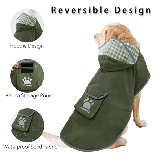 Dog Raincoat Reversible,Waterproof Dog Rain Coat Hooded Slicker Poncho with Reflective Strip, Plaid Double Layer Rain Jacket for Small Medium Large Dogs (Army Green, Small(9-13lb)) - color: Army Green, size: Small(9-13lb)