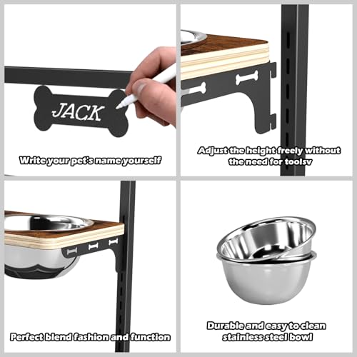 ADENGL Elevated Dog Bowls with Slow Feeder - 9 Heights Adjustable Raised Dog Bowl Stand with Two 1.7L Stainless Steel Dog Food Bowls & Slow Feeder and a Nonslip Pad, Perfect for Medium Large Breed - color: Black, Slow Feeder with Black Mat, size: Large Do