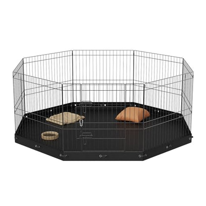 VEVOR Foldable Metal Dog Exercise Pen, Pet Playpen Dog Fence for Camping with Bottom Pad, 24" H 8 Panels, Puppy Crate Kennel Indoor Outdoor for Small & Medium Dogs, Both for Home & Yard Use - size: 8 panels 24*24in, style: Playpen + Bottom Pad