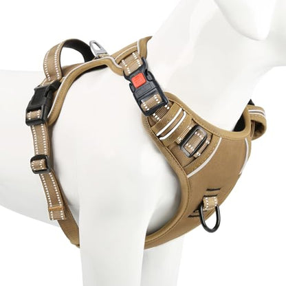 Dog Harness Small Sized, No Pull Pet Harness with Neck Lockable Snap,No Choke Front Clip Dog Reflective Vest,Adjustable Metal Rings 3 Buckles,Easy Control Handle for Small Dogs Khaki S - color: Lock Khaki, size: Small (Pack of 1)