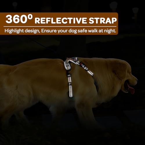Plaid Dog Harness for Large Dogs, Reflective No Pull Adjustable Pet Vest with Front Clip, Leash, Easy Control Handle and Seat Belt, Beige&White, L - color: Beige & White, size: Large