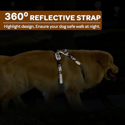 Plaid Dog Harness for Medium Dogs, Reflective No Pull Adjustable Pet Vest with Front Clip, Leash, Easy Control Handle and Seat Belt, Beige&White, M - color: Beige & White, size: Medium