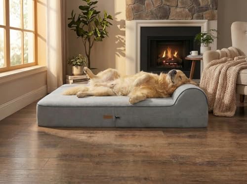 KOPEKS Orthopedic Memory Foam Dog Bed 7" Inch Thick Extra Large Dog Bed With Pillow Grey 50"x34"x10" Includes Waterproof Liner & Durable Removable Cover With Smart Design - color: Grey