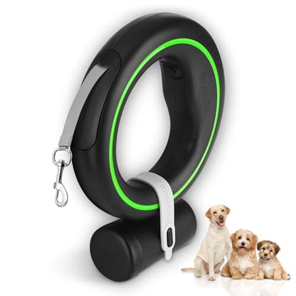 UFO Retractable Dog Leash Hands Free Wearable Dog Leash with Poop Bag Holder One-Handed Brake Pause Lock 360° Tangle Free 10ft for Up to 66lbs Medium Small Dogs (Black/Green) - color: Black/Green