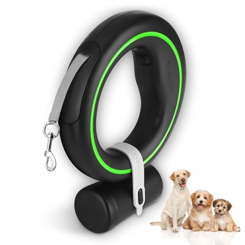 UFO Retractable Dog Leash Hands Free Wearable Dog Leash with Poop Bag Holder One-Handed Brake Pause Lock 360° Tangle Free 10ft for Up to 66lbs Medium Small Dogs (Black/Green) - color: Black/Green