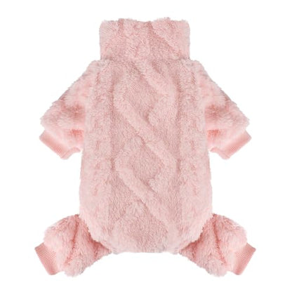 Dog Sweater Fleece Turtleneck Winter Dog Clothes for Small Dogs Girls Boy, Warm Fleece Puppy Pajamas Onesies, Pet Clothes Puppy Sweater Pjs, Doggy Jumpsuits Doggie Outfit, Pink, M - color: Pink, size: Medium (Chest 17in )