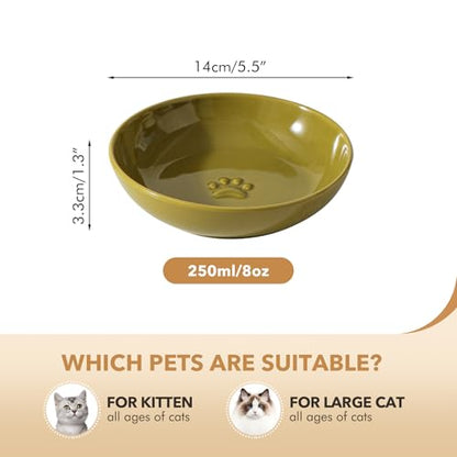Havniva Ceramic Cat Bowl Whisker Friendly 5.5” Cat Dishes Shallow Cat Food Bowl Anti-Slip Pet Water Bowls for Indoor Cats, Wide Cat Food Dish Prevent Whisker Fatigue (3 Pack) - color: Matcha Green - B