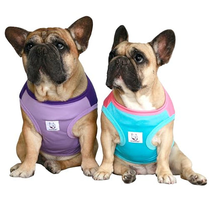 iChoue 2pcs French Bulldog Summer Cooling Shirt for Dogs UV Sun Protection Vest Sleeveless Breathable Tank Top English Pug Purple Turquoise Rose - Large - color: Cooling Shirts Purple Turquoise Rose 2pcs, size: Large ( 25 - 35 lbs )