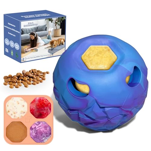 5-in-1 Dog Enrichment Toy – Bite & Brush Freeze Ball, Large Dog Toys, Interactive Chew Toy for Large Aggressive Chewers (25-85 lbs), Freezable Bone for Dogs, Homemade Treat Dispenser, Easy to Clean - color: Blue, size: Large