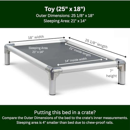 Kuranda Chewproof Elevated Dog Bed - Silver Aluminum - 25" x 18" - Heavy Duty Vinyl - Smoke - color: Smoke, size: Toy