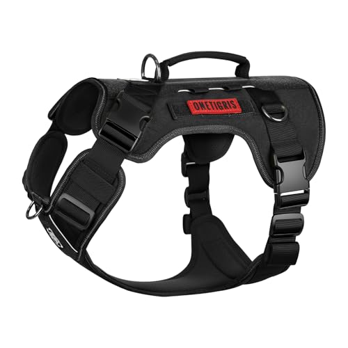 OneTigris No Pull Tactical Dog Harness for Medium Dogs, Reflective K9 Working Easy Control Vest with Hook & Loop Panels, Adjustable Dog Vest Harness for Walking Hiking Training - color: Black, size: M: (N:16"-23", C:24"-32", B.L:9.5", L.L:12.5")