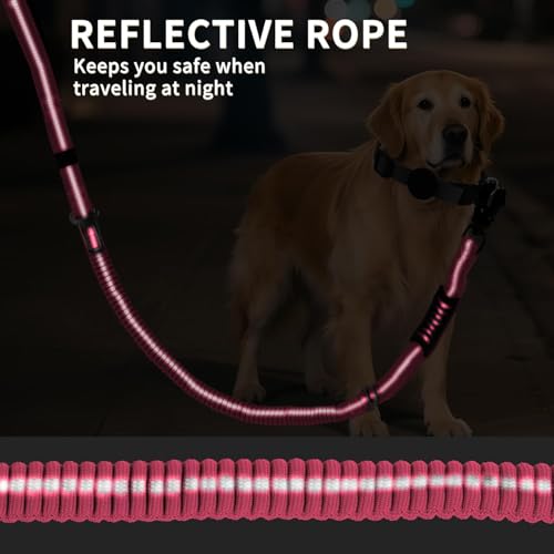 Heavy Duty Tactical Dog Leash, 4-6FT Shock Absorbing Bungee Lead with 2 Padded Handles, Metal Carabiner & Seatbelt Clip, Reflective No-Pull Leash for Medium/Large Dogs (Pink) - color: Pink