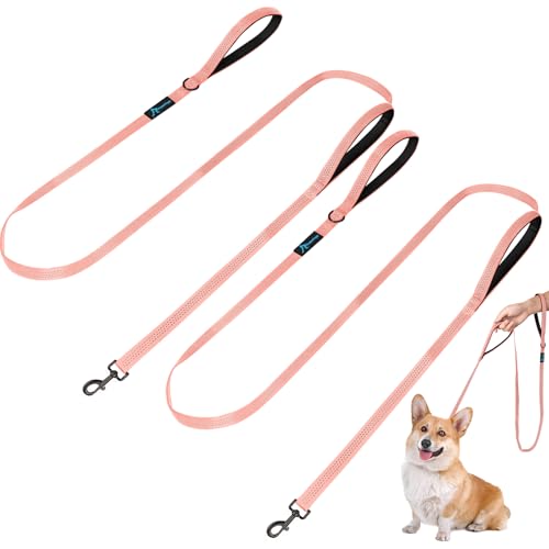 Dog Leash for Small to Medium Dogs 6 ft x 0.6" with 3 Reflective Stitching and 2 Traffic Padded Handles Dog Lead/Rope, Pet Leash for Running Walking Training (Pink 2 Pack - 6 ft x 0.6 in) - color: Pink 2 Pack, size: 6 ft x 0.6 in