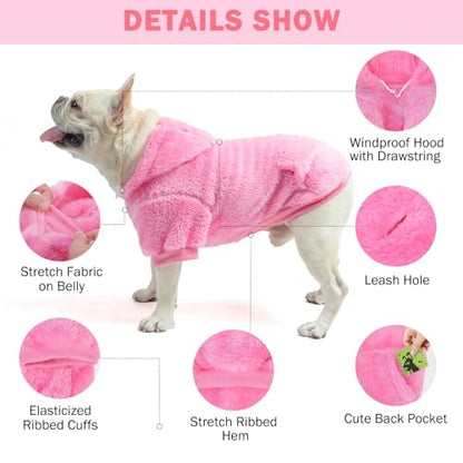 SCENEREAL Fleece Dog Sweaters Hoodie for Small Medium Large Dogs Girls Boys, Plush Fuzzy Dog Clothes Hoodies with Leash Hole, Winter/Fall Puppy Cold Weather Coat, Sherpa Hooded Sweatshirt, Rose Red M - color: Rose red, size: Medium