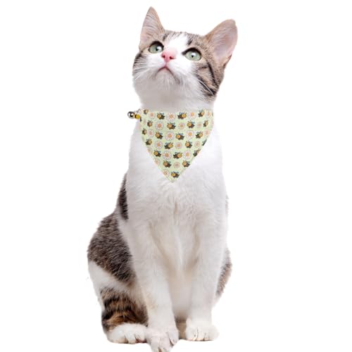 Cat Collar Breakaway with Cute Bow Tie Bandana and Bell Accessories Bee for Kitty Adjustable Safety - color: bee