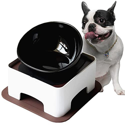 Ceramic Bulldog Bowl Dog Feeding Bowl - Dog Dish Wide Mouth Pet Sterile Tilted Pet Feeder with Anti-Skid Rubber Mat for Small Medium Dogs (Black) - color: Black