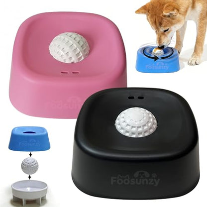 Slow Feeder Dog Bowls for Liquid with Rolling Ball, Interactive Lick Bowl Licking Slow Feeder for Wet Food, Water & Treats Lick Toy for Dogs Cats Large Medium Small (Style1-Black02+Pink) - color: Style1-Black02+Pink