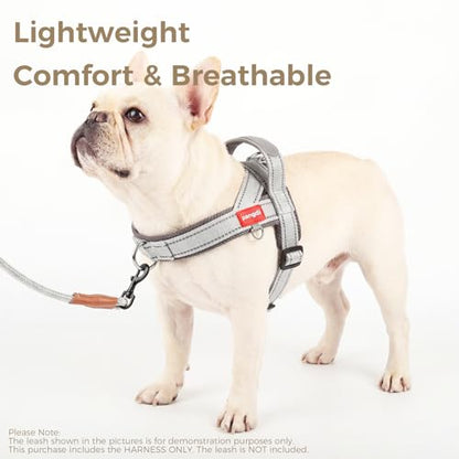 No Pull Dog Harness with Handle, French Bulldog Adjustable Reflective Dog Vest, Breathable Air Mesh Padded Pet Harness with Front Leash Clip for Small Medium Dogs, Light Grey, L - color: Light Grey, size: Large