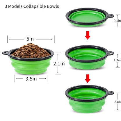 Collapsible Dog Bowls, 2 Pack Travel Dog Bowls, Portable Pet Feeding Water Dish for Pet Walking Parking Traveling with 2 Carabiners (Small, Blue+Green)