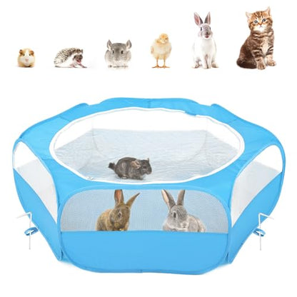 Pawaboo Small Animals Playpen, Waterproof Small Pet Cage Tent with Zippered Cover, Portable Outdoor Yard Fence with 3 Metal Rod for Chick/Kitten/Puppy/Guinea Pig/Rabbits/Hamster/Chinchillas,Light Blue - color: C-Light Blue