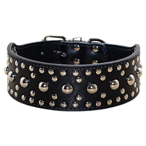 New Unisex Studded Leather Dog Collars Medium Large Dog Necklace for Pitbull Doberman Sizes M L(Black,L) - color: Black, size: L