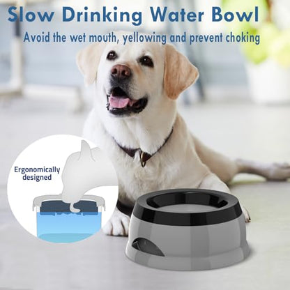 Dog Water Bowl, No Spill Cat Slow Feeder Water Dispenser Portable Vehicle Carried Car Travel Bowls for Small Medium Pets Sloppy Messy Drinkers 25oz, Grey - color: Grey