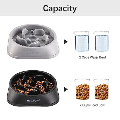 MateeyLife Slow Feeder Dog Bowls 2PCS, Anti-Choking Puzzle Dog Food Bowls, Anti-Slip Interactive Feeding Slow Down Eating, Bloat Stop Maze Dishes for Medium Large Breeds Gray&Black - color: B-Gray&Black, size: Medium