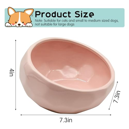 kathson 7'' Ceramic Slanted Dog Bowl Cat Food Water Bowls Dish Tilted 15° Pet Comfort Feeding Bowls Heavy Weighted Feeder for Wet or Dry Food (Pink) - color: Pink