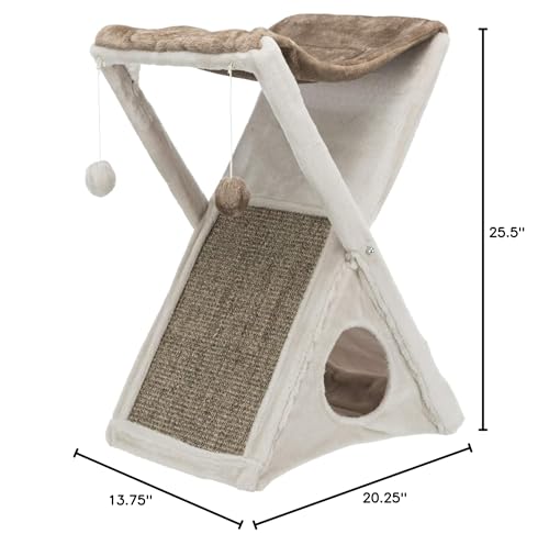 TRIXIE Miguel Fold and Store Cat Hammock, Indoor Cat Furniture with Dangling Toys, Scratching Pad, and Cave, Taupe/Light Gray - color: Greige