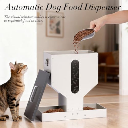 Automatic Cat Feeder 2 Cats Gravity Dual Cat Feeder Auto Dry Food Dispenser with Strong Anti-Jam Galvanized Steel Pet Food Station Indoor & Outdoor