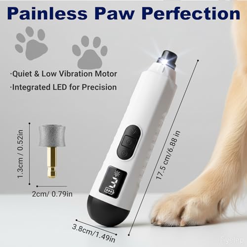 2026 Upgraded Silent Groom Pro Nail Grinder, Cordless Grooming Pro Nail Grinder for Dogs with 5-Speed & Led Light, Rechargeable USB Charging & 2 Grinding Wheels for Dogs and Cats