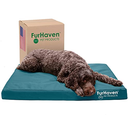 Furhaven Indoor/Outdoor Logo Oxford Polycanvas Mattress - Water-Resistant Orthopedic Dog Bed w/ Removable Cover, 125 lb max - Deep Lagoon, Large - color: Water-Resistant Logo Print (Deep Lagoon), size: Large