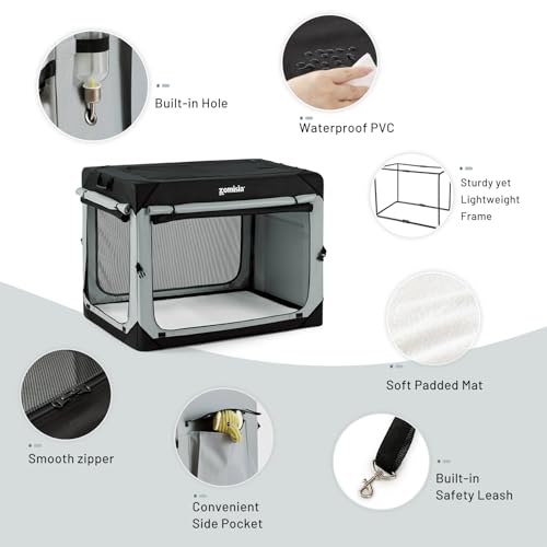ZOMISIA Collapsible Dog Crate for Medium Dogs - 30 Inch Portable Dog Travel Crate Soft Sided with Breathable Mesh Windows, Foldable Dog Kennel for Indoor and Outdoor, Grey - size: 30.0"L x 21.0"W x 21.0"H