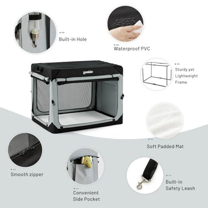 ZOMISIA Collapsible Dog Crate for Medium Dogs - 30 Inch Portable Dog Travel Crate Soft Sided with Breathable Mesh Windows, Foldable Dog Kennel for Indoor and Outdoor, Grey - size: 30.0"L x 21.0"W x 21.0"H