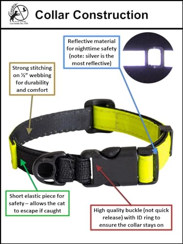 CatGoods Reflective Yellow Stretch Cat Collar – Escape-Safe Alternative to Breakaway, Adjustable, Comfortable, ID and Bell Attachment - color: Yellow