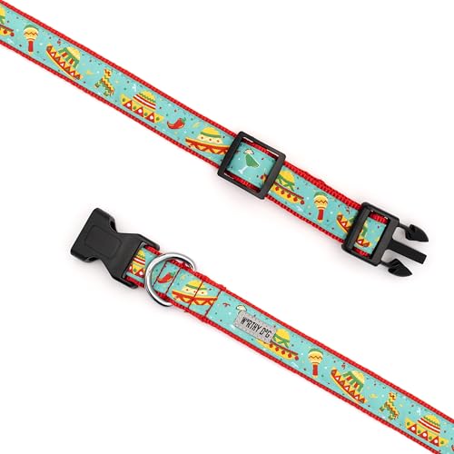THE WORTHY DOG Clearance Patterned Nylon Dog Collar – Adjustable Durable Everyday Collar with Quick-Release Buckle & Nickel-Plated-Cinco de Mayo - Turquoise, X-Small - color: Cinco de Mayo - Turquoise, size: X Small