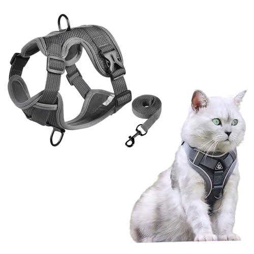 SOLMOONY Small Dog Harness,Soft Mesh Puppy Harness and Leash Set,No Escape Cat Harnesses for Training Walking,Reflective Adjustable Puppy Vest for Small Medium Dogs, Cats (Grey, S) - color: Grey, size: S