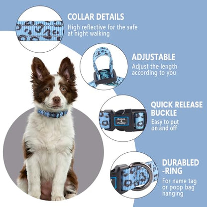 Roses&Poetry Small Dog Collar, Cute Leopard Style Adjustable Reflective Puppy Collars Durable Pet Collars for Small Medium Large Dogs(Azure-Leopard S) - color: Azure-Leopard, size: S