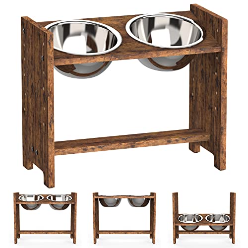 Vantic Elevated Dog Bowls, Adjustable Raised Dog Bowl Stand for Large and XLarge Pet, Sturdy Particle Board Food Feeder with 2 Stainless Steel Dishes, Rustic Brown - color: Rustic Brown, size: for Large Dogs