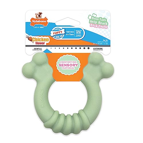 Nylabone Sensory Material Soothing Puppy Chew Toy Ring, Toys for Teething Puppies, Chicken Flavor, Small - Up to 25 lbs, 1 Count