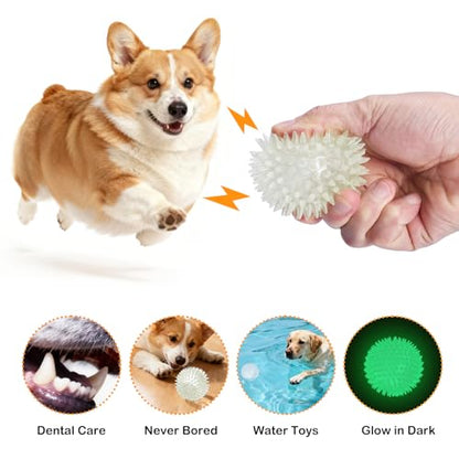 petizer 6 Pack 3.5’’ Glow in The Dark Dog Balls - Rubber Squeaky Swimming Pool Balls, Glowing Spiky Dog Fetching & Teething Chew Ball for Medium Large Breeds Indoors & Outdoors - size: 3.5‘’
