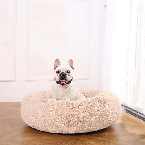 Amazon Basics Washable Donut Pet Bolster Faux Fur Bed with Removable Cover, Anti-Slip Bottom for Dog, Beige, 36" x 36" - color: Beige, size: 36" x 36"